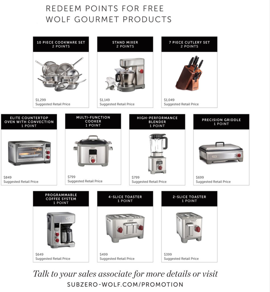 Additional rebates and points for purchasing of wolf gourmet products