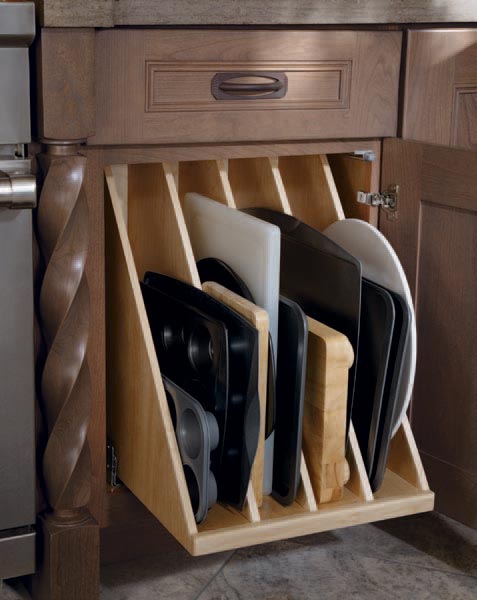 Cookie sheet storage in kitchen cabinet