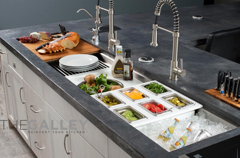 Galley kitchen sink workstation