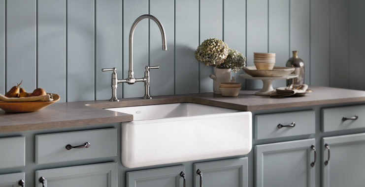 Grey painted farm sink