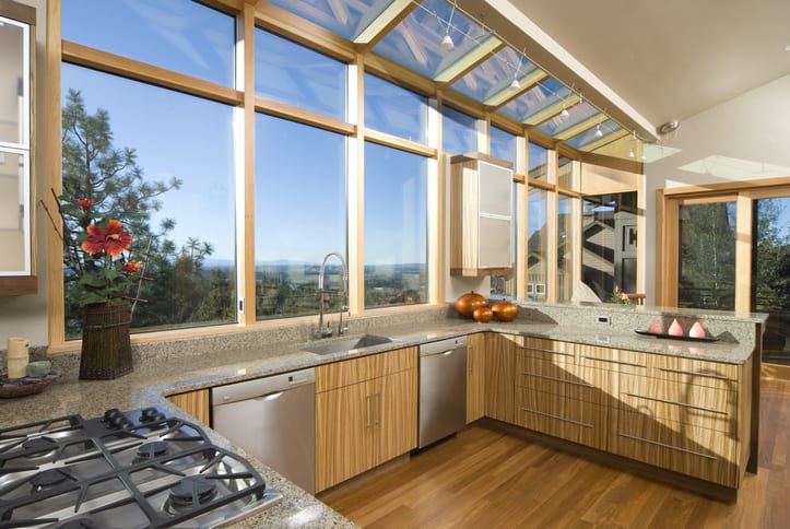 Open airy kitchen design brings the outdoors inside.